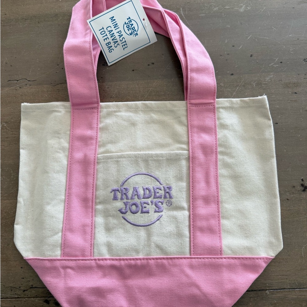 NWT Trader Joe’s Pink and Cream Mini Tote Bag. - Picture 3 of 3